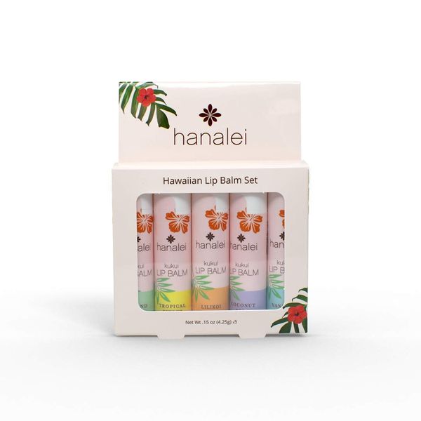 Hanalei Lip Balm and Moisturizer - Natural Kukui Oil and Beeswax Lip Moisturizer to Replenish and Repair Dry, Chapped Lips - Variety Pack (5 Tubes)