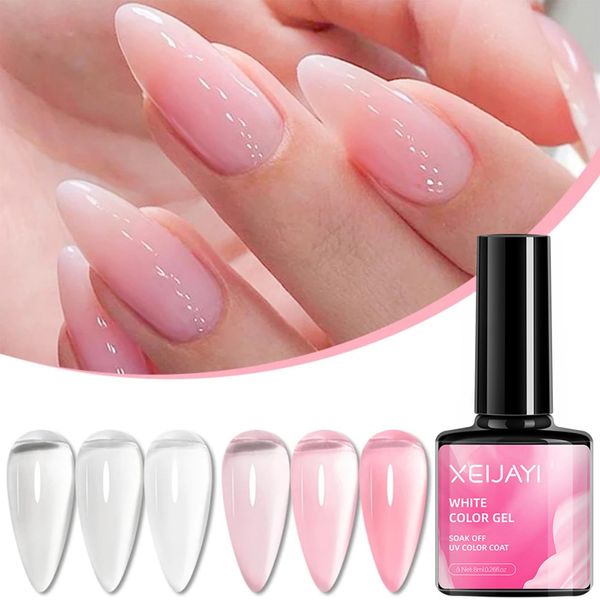 Jelly Gel Nail Polish 2pcs Translucent Gel Polish Set Pink White Sheer Clear Crystal UV Soak Off Gel Polish Neutral Color Gel Nail Varnish For Women Nail Art DIY Polsih Gift,8ml ×2