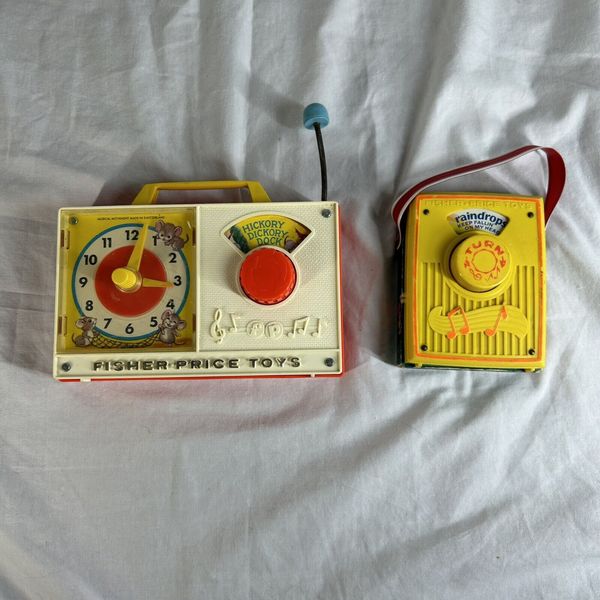 Vintage Fisher Price Music Box Clock Radio 1971 #107 + Pocket Radio