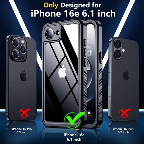 SPIDERCASE for iPhone 16e Case Waterproof,Built-in Screen & Camera Lens Protector[IP68 Underwater] [Military Grade Shockproof] Full Body Protection Phone Case, Black/Clear