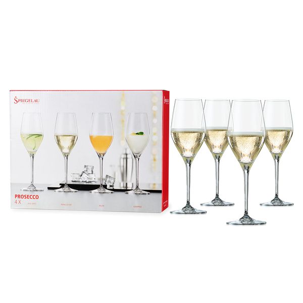 Spiegelau Prosecco Glasses - Suitable for Champagne, Sparkling Wine & Cava, Set of 4, Crystal, 270 ml, Special Glasses, 4400275