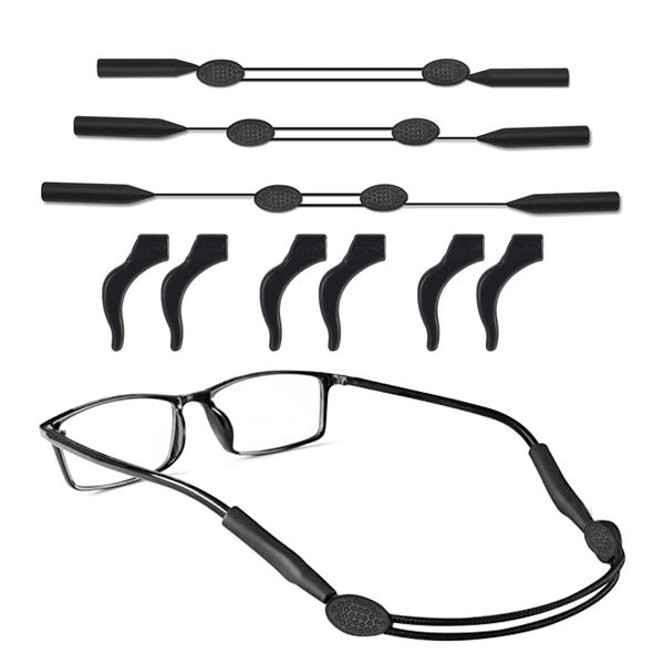 Adjustable Glasses Strap,KEUGT 3pcs Universal Glasses Strap,Glasses Lanyard,Silicone Glasses Strap,Anti-Slip Eyeglasses Strap,Sports Glasses Strap,Eye Glasses Holders with 6pcs Ear Hooks for Women,Men