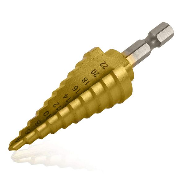 ACENIX® Step Drill Bit Set, High Speed Steel Titanium Coated 4-22MM HSS 4241 Hex Step Cone Drill Bit Hole Cone Cutter for Sheet Metal [ Life Time Warranty ] Includes Cleaning Cloth.