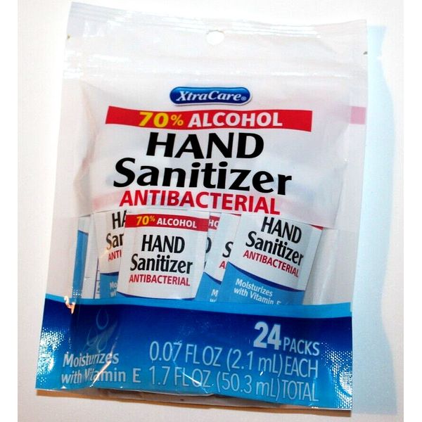 XtraCare 70% Alcohol Antibacterial Hand Sanitizer - 24 Packs, 0.07 fl oz/Pack