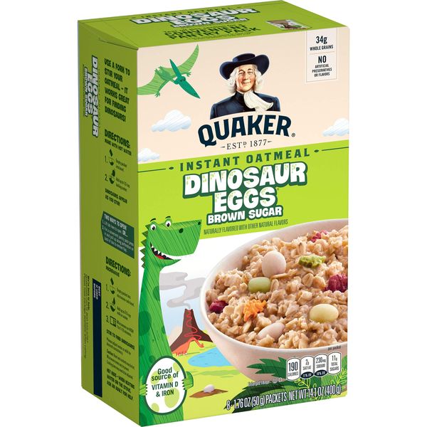 Quaker, Instant Oatmeal, Dinosaur Eggs Brown Sugar, 8 Ct, 14.1 Oz