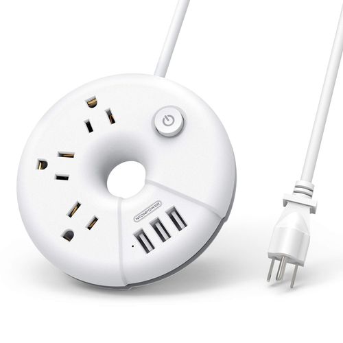 Travel Power Strip with USB Ports, NTONPOWER Cruise Approved Power Strip with 3 Outlet 3 USB, 5 ft Extension Cord with USB Ports, Compact for Indoor Home Office Dorm Room Cruise Essentials, White
