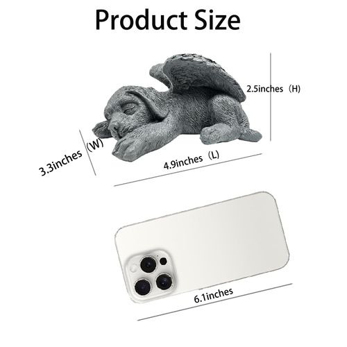 Sengocis Small Dog Angel Pet Memorial Grave Marker Tribute Statue，Resin Sleeping Dog Statue with Wings for Garden,Indoor,Pet Grave Markers,and Loss of Sympathy Gift(Gray)