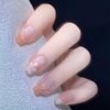 mallnoo 24pcs Medium Long Square Shape Hand Painted Flower Whitening Effect Fake Nail