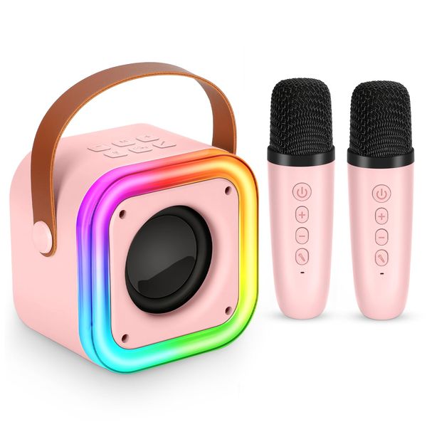 Mini Karaoke Machine for Kids, Girl Toys Gifts, Kids Karaoke Wireless Microphone for 4,5,6,7,8,9,10,11,12 Years Old Boys and Girls Christmas Party Gifts Toys (Pink)