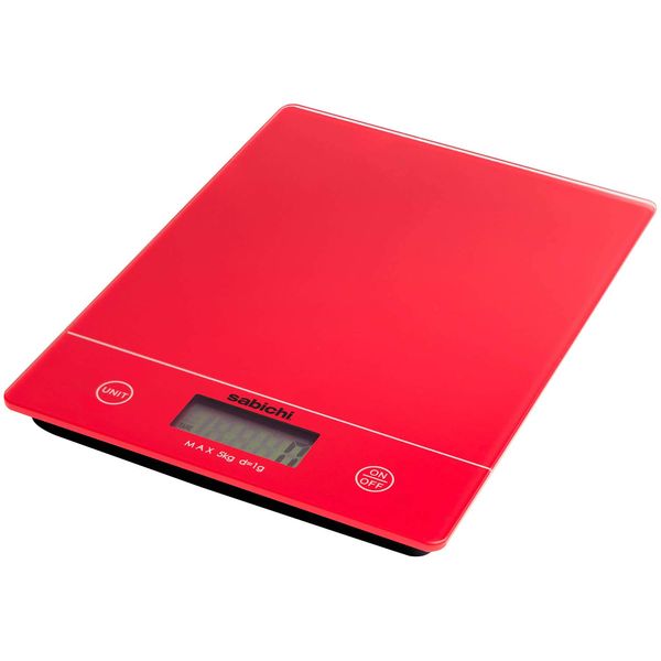 Sabichi Red Digital Kitchen Scales - Accurate Food Scale,Tempered Glass Platform - Electronic Scales Kitchen With LCD Display - Multifunctional Digital Scales for Home and Kitchen