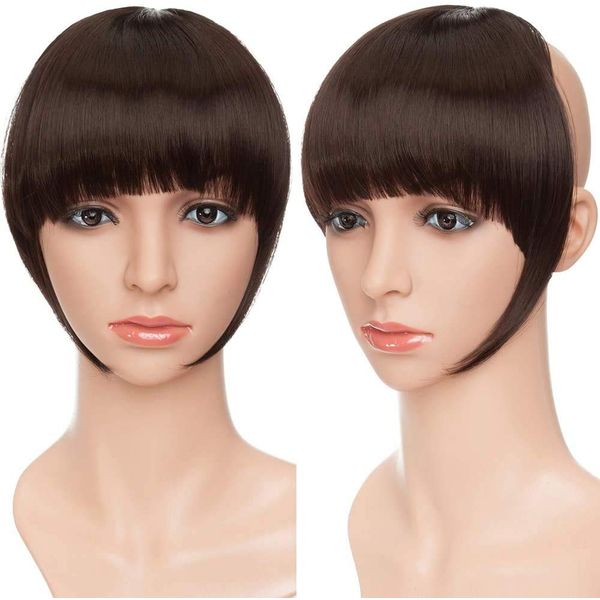 Synthetic Fringe Clip In On Straight Bangs - Dark Brown - Cute Hair Bang Fringe One Piece Hair Extensions Clip In Hairpieces