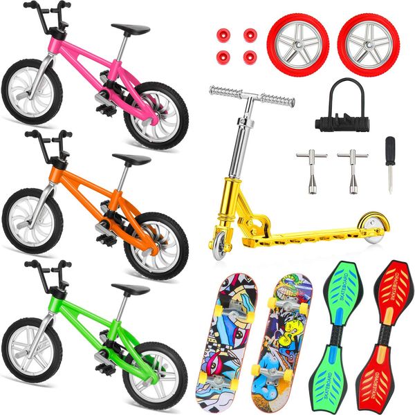 18 Stücke Mini Fingerspielzeug Set Finger Skateboards Finger Fahrrad Roller Winziges Schaukelbrett Fingerspitzen Bewegung Party Bevorzugt Ersatzräder und Werkzeuge