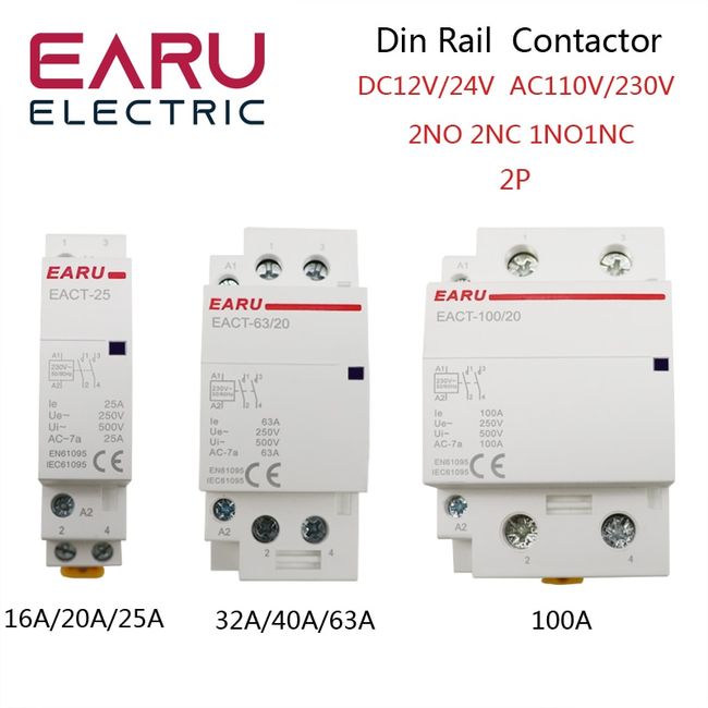 20A 2NO 2P Household AC 220V DIN Rail Modular Contactors