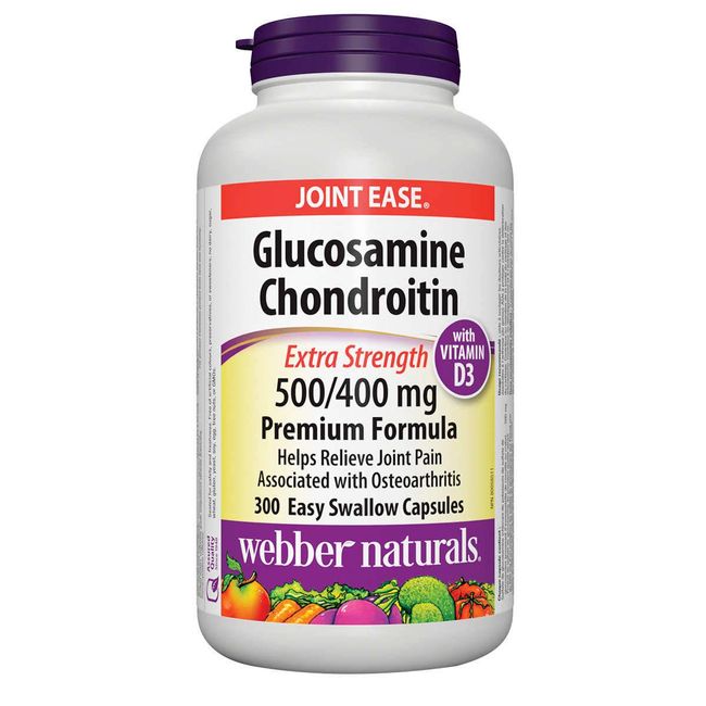 Webber Naturals Glucosamine Chondroitin with vitamin D3, extra strength, 500/400 mg, Premium Formula, 300 Easy swallow capsules