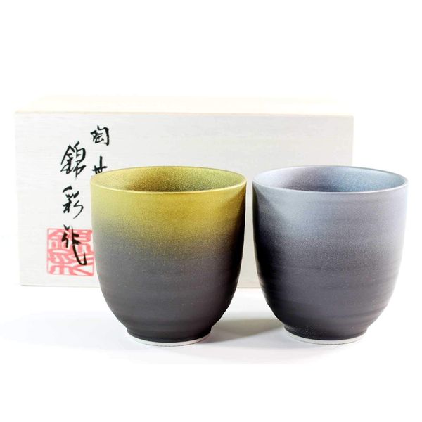 Traditional Crafts Arita Ware Teacup Pottery Artist Fujii Kinsai Kiln Change Platinum Color Drinking Pair Set with Paulownia Box | Gift | Gift | Present | Commemorative