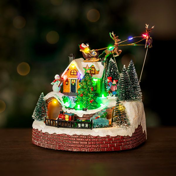 Marco Paul Christmas Decoration Light up Christmas Village Scene Christmas Train Decorations Moving Christmas Decorations for Table Top Christmas Decorations, Windowsill Christmas Decorations