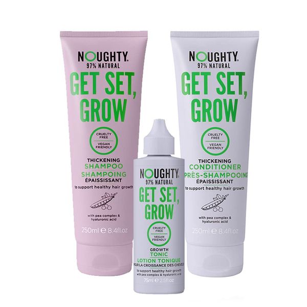 Noughty 97% Natural Get Set Grow Shampoo, Conditioner and Tonic, Optimise Scalp Health and Promote Hair Growth, with Organic Garden Pea Sprouts, Sulphate Free Vegan Haircare 2 x 250ml, 1 x 75ml