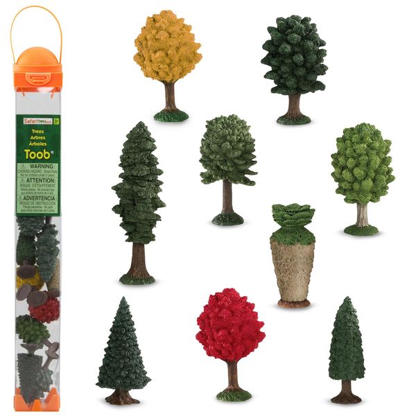 Safari Ltd. Trees TOOB - Figurines of Pine, Elm, Juniper, Monkey Puzzle, Topiary, Petticoat, Aspen, Two Maples - Educational Toy Figures For Boys, Girls & Kids Ages 3+