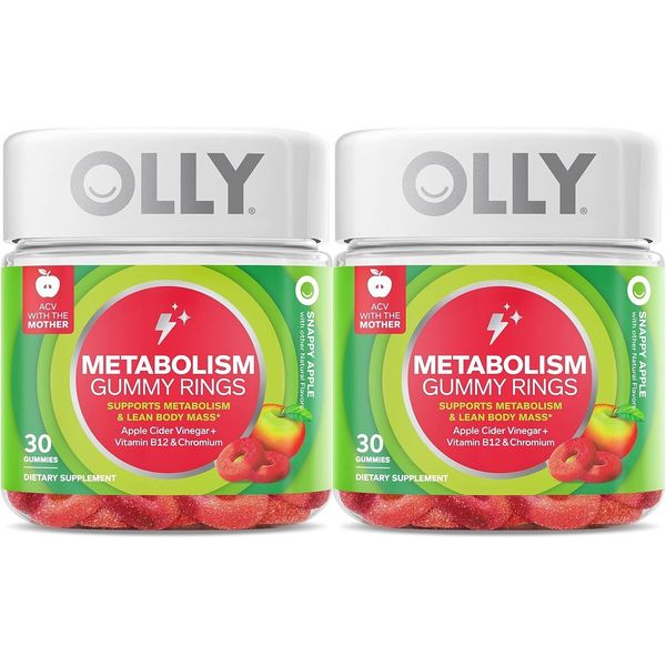 OLLY Metabolism Gummy Rings Apple Cider Vinegar, Vitamin B12, Chromium 60 Count