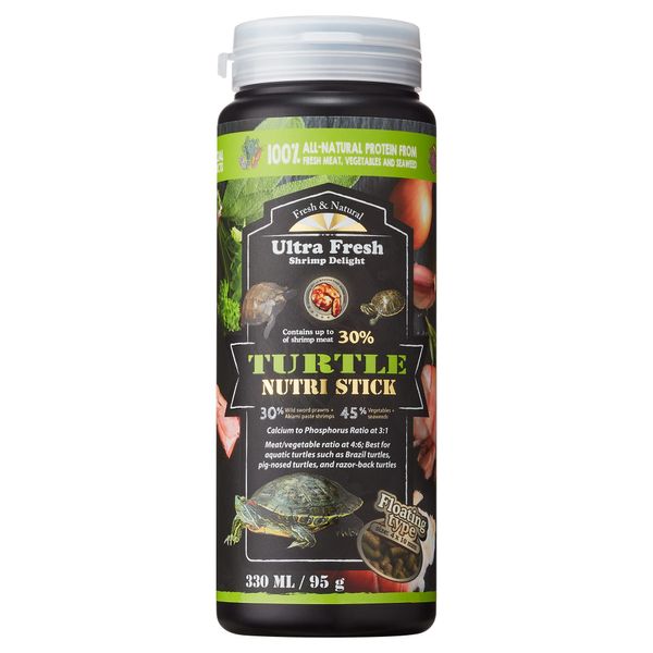 Ultra Fresh - Turtle Nutri Stick, Wild Sword Prawn, Calcium & Vitamin D Enriched Aquatic Turtle Food with Probiotics for Picky Turtles, Made from All Natural Ingredients 3.35 oz