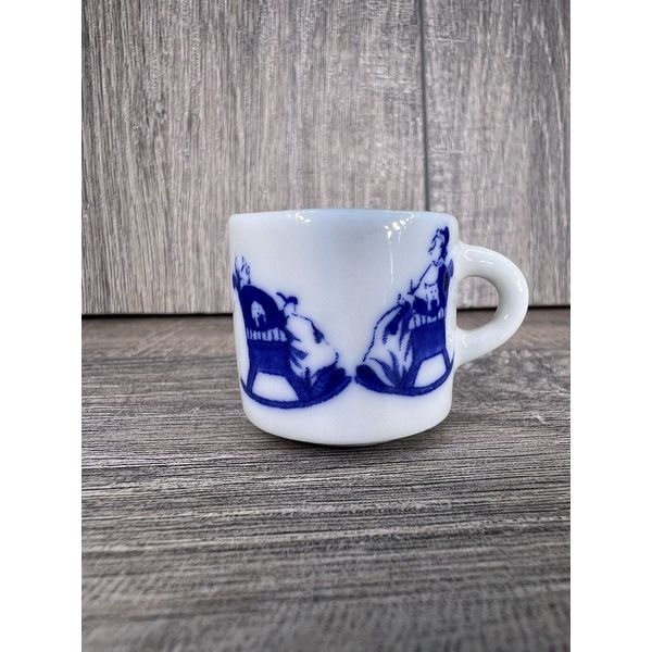 Japanese Miniature Blue and White Cup Mug Couple in Rocking Chairs