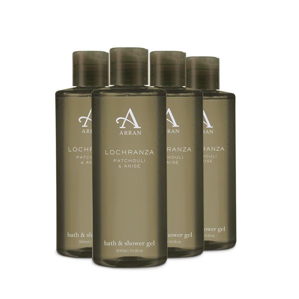 4 Pack Arran Sense of Scotland Lochranza Mens Moisturising Bath & Shower Gel (300ml/10.1floz) Fresh, Clean & Crisp with Patchouli, Anise, Cedar & Vetiver