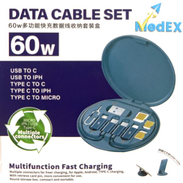 MedEX New Travel Charger, Data Transfer USB Cable Set 60W, Multi Charging Cable Case Convertor USB Type C to iOS Device Type C Micro Adapter,USB c Cable.