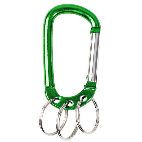 uxcell Carabiner Keychain Clip, Aluminum D Ring Clips with 3 Key Ring for Hanging, Large Locking Spring Snap Hook in Loaded Gate Hammock Swing Outdoor Hiking Fishing, 1 PCS Green