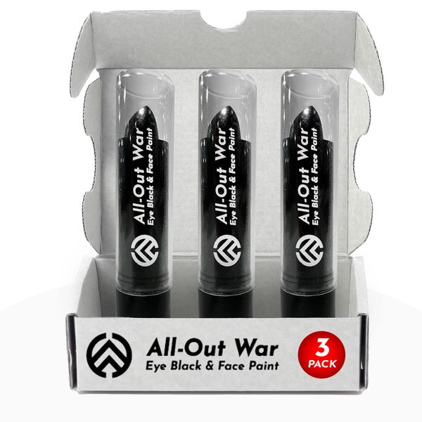 All-Out War Eye Black Baseball Accessories, Sports Drip Stick Eyeblack Paint, Softball, Lacrosse, Football & Baseball Gear, Eye Black Stick, Baseball Stuff Designed by a Youth Baseball Player, 3 Pack