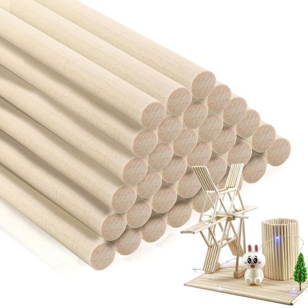 50PCS 10mm Wood Dowel Rods 30cm Natural, Wooden Dowel Craft Unfinished, Round Wooden Dowling Rods for Art Projects Building Model Woodcraft DIY Crafts Decoration