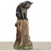 Realistic Cat Perched on Tree Stump w Inquisitive Mouse Garden Sculpture Statue