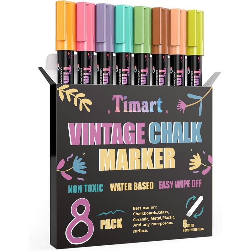 Timart Vintage 8 Pack Liquid Chalk Markers, Bold Wet & Dry Erase Marker ...