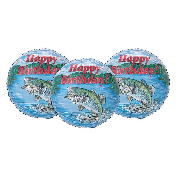 Happy Birthday Largemouth Bass Fishing Party Decoration 17" Balloons - Set of 3