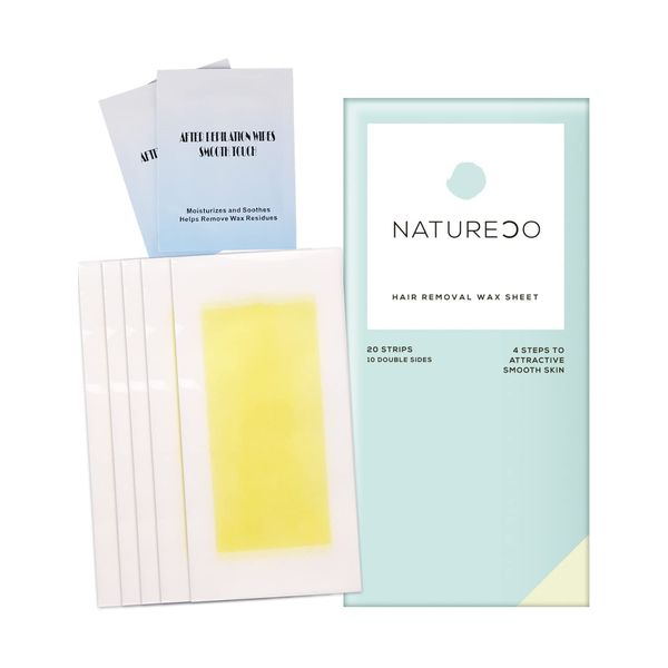 NATURECO Wax Hair Removal Sheets, 20 Pieces, 10 Pairs, Wax Hair Removal, Eyebrows, Wax, Arms, Hair Removal Tape, Brazilian Wax