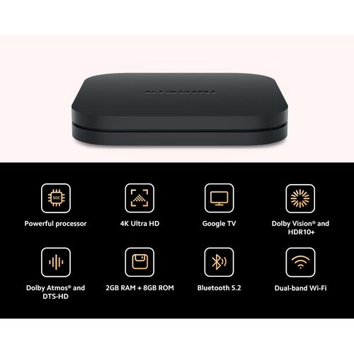Xiaomi TV Box S (2nd Generation), 4K Ultra HD Streaming Media Player, 2GB RAM, 8GB ROM, Smart TV Box, Support Google TV, Dolby Vision, HDR10+, Dolby Atmos, DTS-HD, Wireless Projection