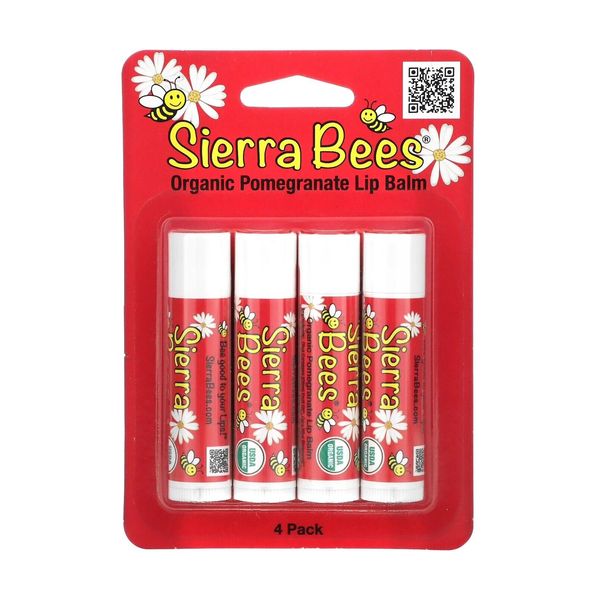 🔥 Sierra Bees Organic Pomegranate Lip Balm 4 Pack 0.15 oz / 4.25 g Each.