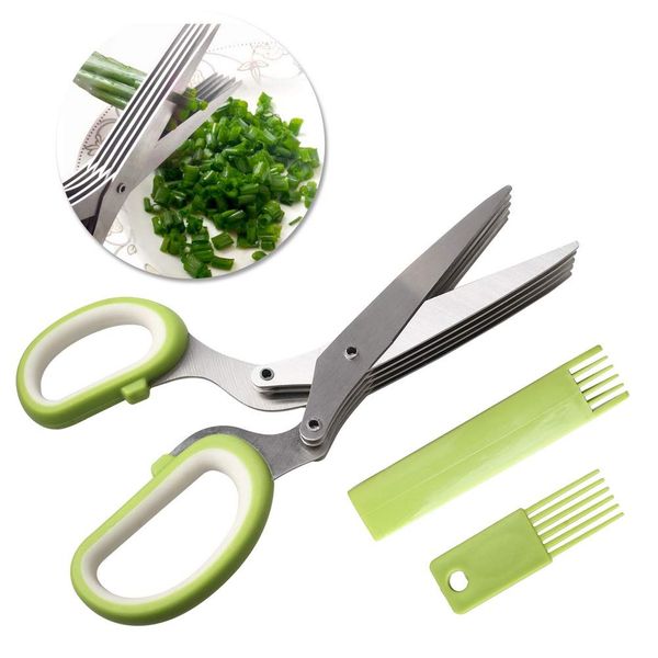 Kitchen Scissor, Herb Scissors 5 Blades Stainless Steel Great Kitchen Gadgets with Cover