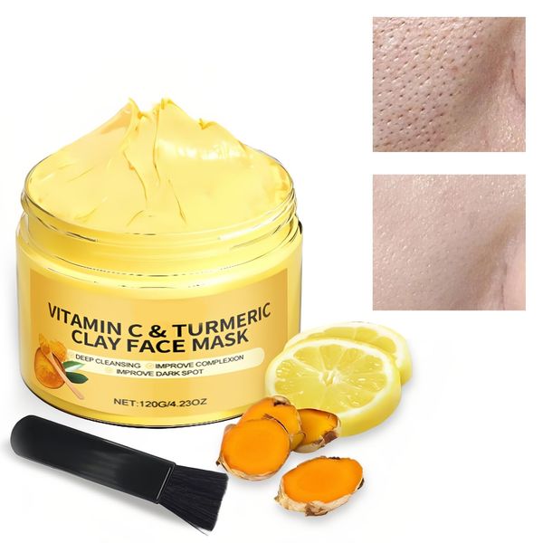 Kurkuma Vitamin C Tonmaske, Gesichtsmaske mit Kurkuma Vitamin C, Tief Reinigende Gesichtsmaske Hautpflege, Vitamin C Tonmaske Gesichtsmaske, Turmeric Skin Care Mask, Kurkuma Hautpflege Maske für Damen