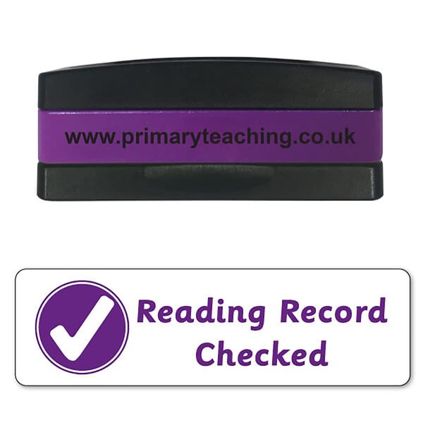 Stackable Reading Record Checked Tick Pre Inked School Teachers Feedback Marking Stamper Stamp 44x13mm Primary Teaching Services (Purple)
