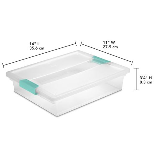 Sterilite Large Clip Box, Stackable Small Storage Bin with Latching Lid, Plastic Container to Organize Paper, Office, Clear Base and Lid, 1-Pack