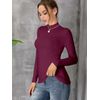 UNTYHOTS Women's Mock Turtleneck Long Sleeve Top Basic Stretch Fitting Pullover Lightweight Slim Shirt (Purplish red, Small)