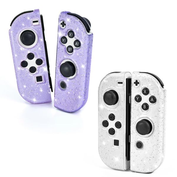 DLseego Protective Case for Switch/Switch OLED Controller,Transparency Glitter Soft TPU Switch Controller Protector Grip Case Cover,Clear+Purple