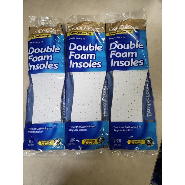 LOT OF 3 GoodSense Double Foam Men's Insoles