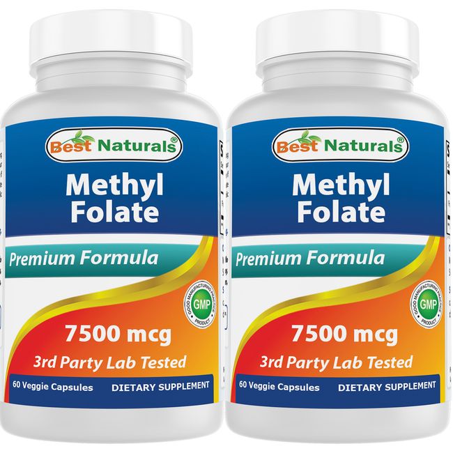 2 Pack Best Naturals Methyl Folate 7500 mcg 30 Veggie Capsule