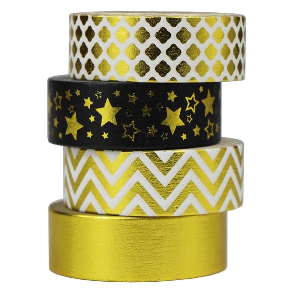 UOOOM 4er Washi Tape Set Gold Dekorative Papier Klebeband Abdeckband für DIY Craft Scrapbooking Geschenkpapier Länge je Rolle 10m