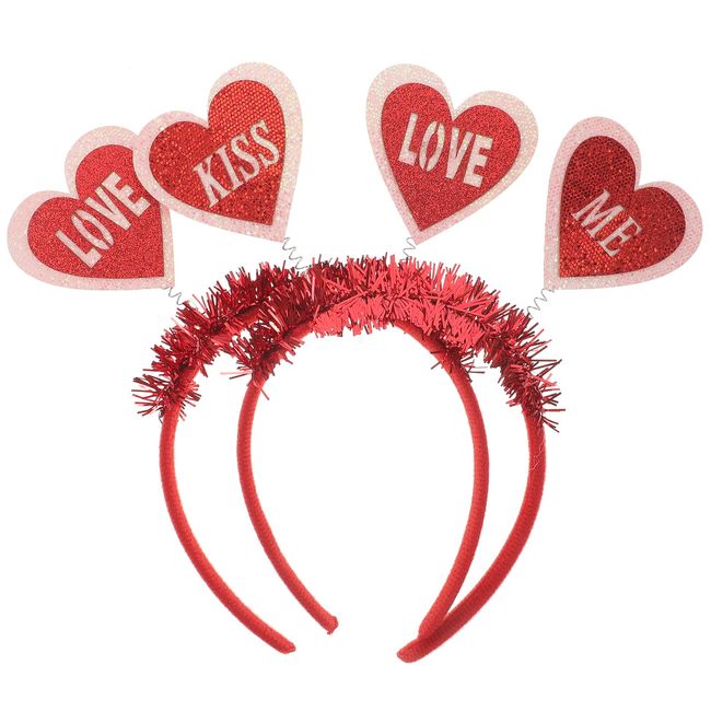 minkissy Love Heart Headband Glitter Head Bopper Kiss Me Pattern Valentines Day Hair Accessories Felt Holiday Party Headwear Costume Headpiece For Photo Props Wedding Party Favors Red