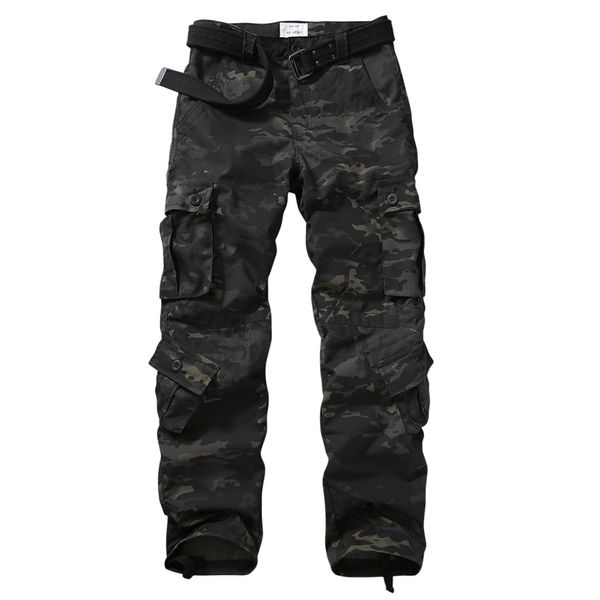 TRGPSG Men's Ripstop Wild Cargo Pants Multi-Pocket Military Army Camo Casual Work Combat Trousers 5335 Dark Camo 32