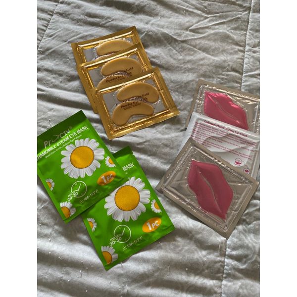 Eye mask, lip mask, steam eye mask trial size packet collection