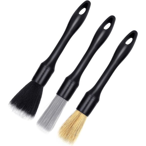 YFFSFDC Professional 3 Piece Car Wash Brushes Make Every Corner of Your Car or Motorbike Shiny! Wheel Cleaner Brush, Detail Brush, Parts Cleaning Brush, Clean All Dirt