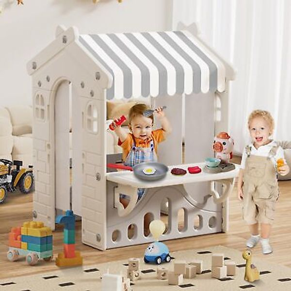 Playhouse with Cute Pretend Play Kitchen Toys Set, Outdoor Playhouse for Todd...